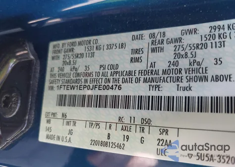 2018 Ford F-150 Xl from USA, damaged, VIN 1FTEW1EP0JFE00476